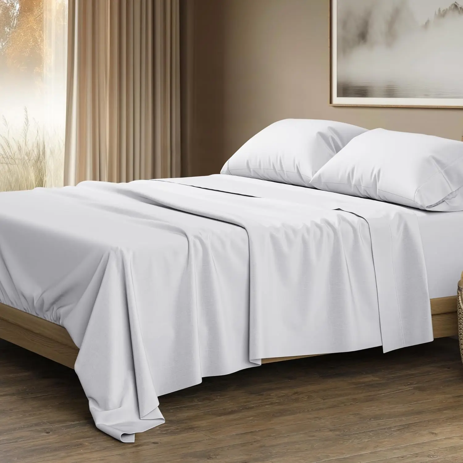 King Size Egyptian Cotton Sheets Set - 1500 Series, 4 PC White, Sateen Weave, Cooling & Breathable, 17" Deep Pocket
King Size Egyptian Cotton Sheets Set - 1500 Series, 4 PC White, Sateen Weave, Cooling & Breathable, 17" Deep Pocket