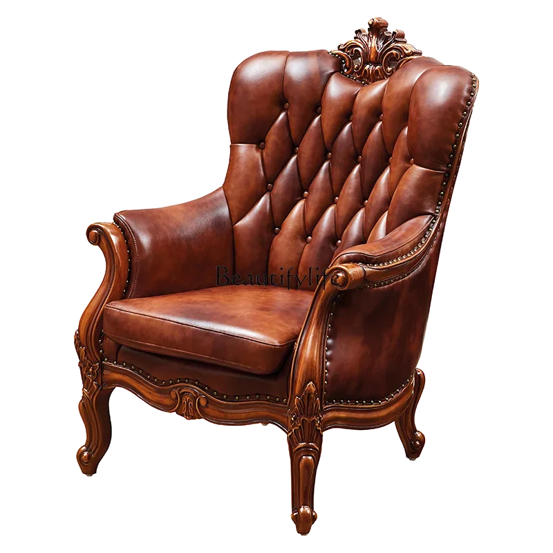 LXAmerican solid wood casual European retro leather tiger chair sofa chair lazySSS
LXAmerican solid wood casual European retro leather tiger chair sofa chair lazySSS