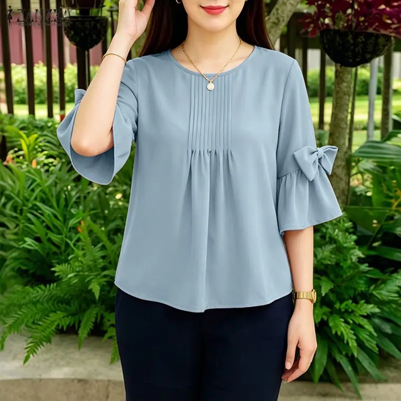 2026 ZANZEA Summer Flare Sleeve Bows Blouse Stylish Women Tops Casual O Neck Pleated Blusas Mujer Female Elegant Work Shirt
2026 ZANZEA Summer Flare Sleeve Bows Blouse Stylish Women Tops Casual O Neck Pleated Blusas Mujer Female Elegant Work Shirt