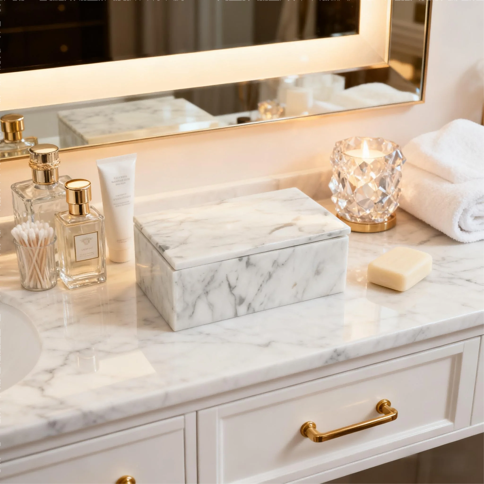 Декоративный лоток-органайзер из натурального мрамора, контейнер для хранения из натурального белого камня для Qtips, макияжа, туалетного столика в ванной и домашнего декора
Декоративный лоток-органайзер из натурального мрамора, контейнер для хранения из натурального белого камня для Qtips, макияжа, туалетного столика в ванной и домашнего декора