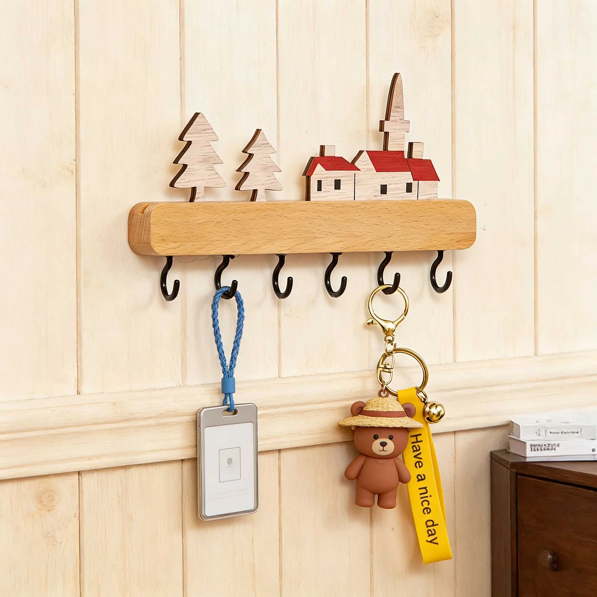 Wooden Wall Key Holder with Hooks, Rustic House & Tree Design, Decorative Entryway Organizer for Home & Business
Wooden Wall Key Holder with Hooks, Rustic House & Tree Design, Decorative Entryway Organizer for Home & Business