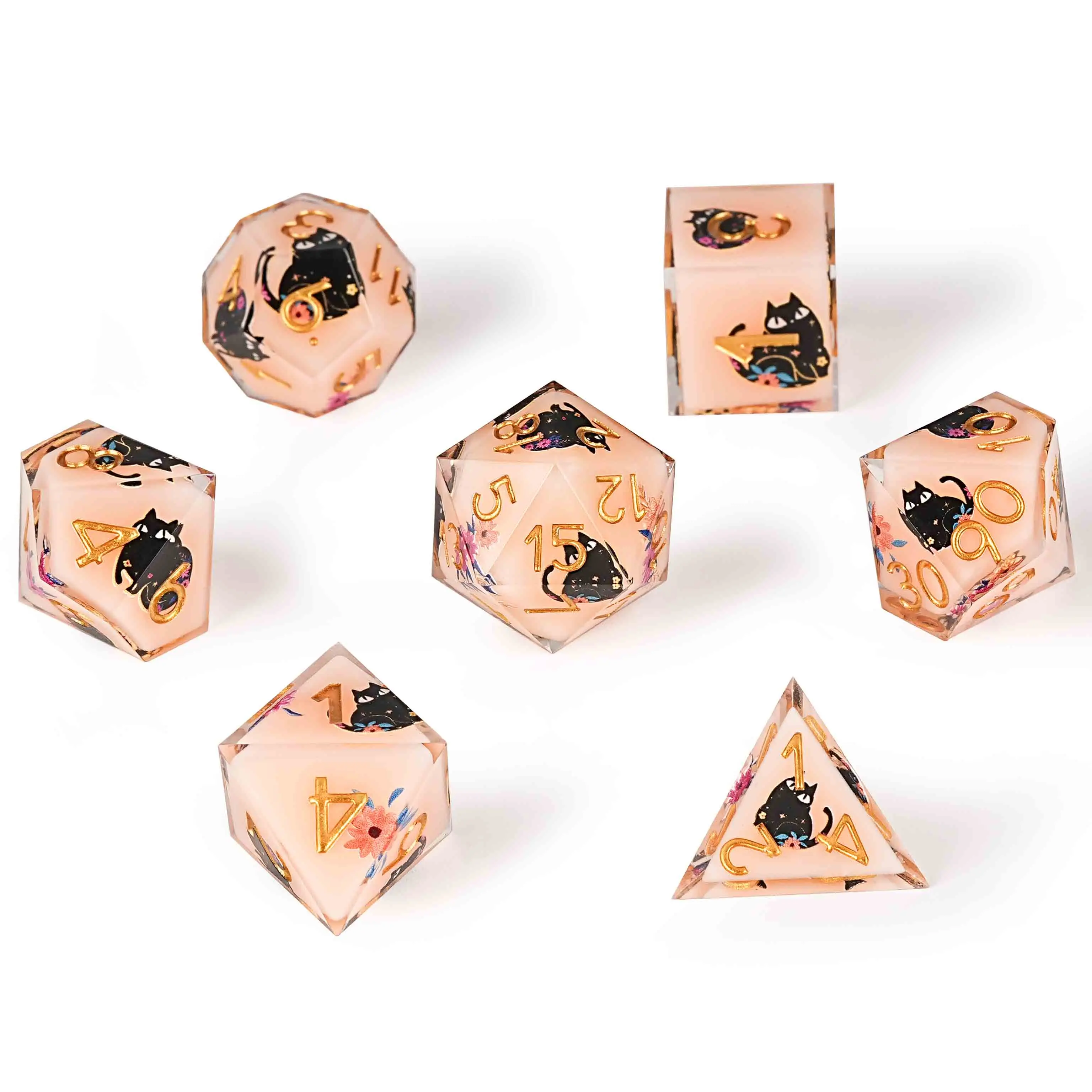 1-7Pcs Black Cat Cute Kitten DND Solid Resin Dice Set Golden Word Multi-sided Polyhedral Dice for D&D COC Role RPG Table Game
1-7Pcs Black Cat Cute Kitten DND Solid Resin Dice Set Golden Word Multi-sided Polyhedral Dice for D&D COC Role RPG Table Game