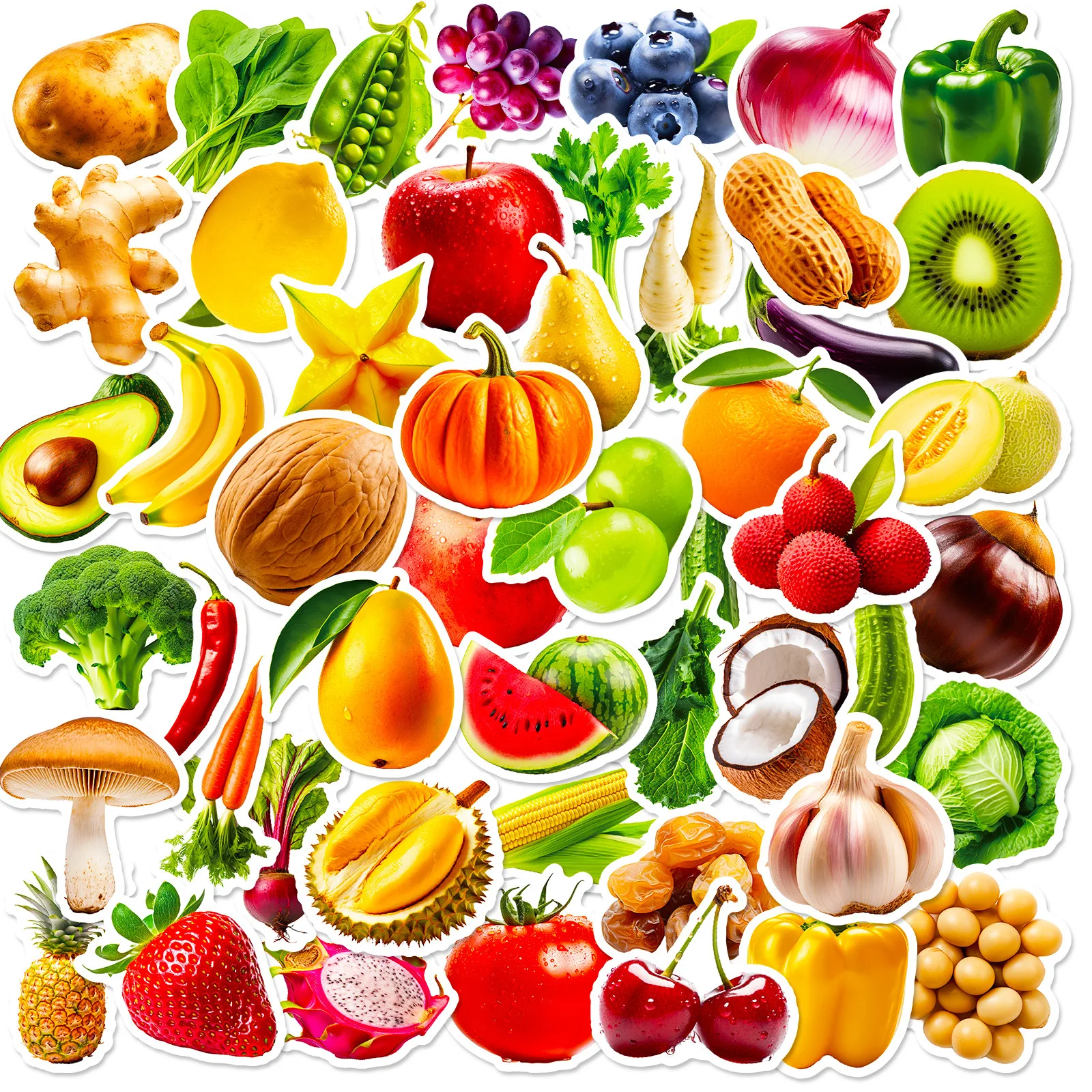 50Pcs Vivid Fruit & Vegetable Stickers Waterproof Vinyl Decals for Laptop Phone Water Bottle Scrapbooking DIY Decor
50Pcs Vivid Fruit & Vegetable Stickers Waterproof Vinyl Decals for Laptop Phone Water Bottle Scrapbooking DIY Decor