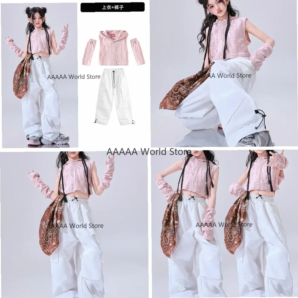 Kpop Jazz Dance Costume Set Girls Hip Hop Performance Wear Pink Crop Top Hoodie with White Shuffle Pants
Kpop Jazz Dance Costume Set Girls Hip Hop Performance Wear Pink Crop Top Hoodie with White Shuffle Pants