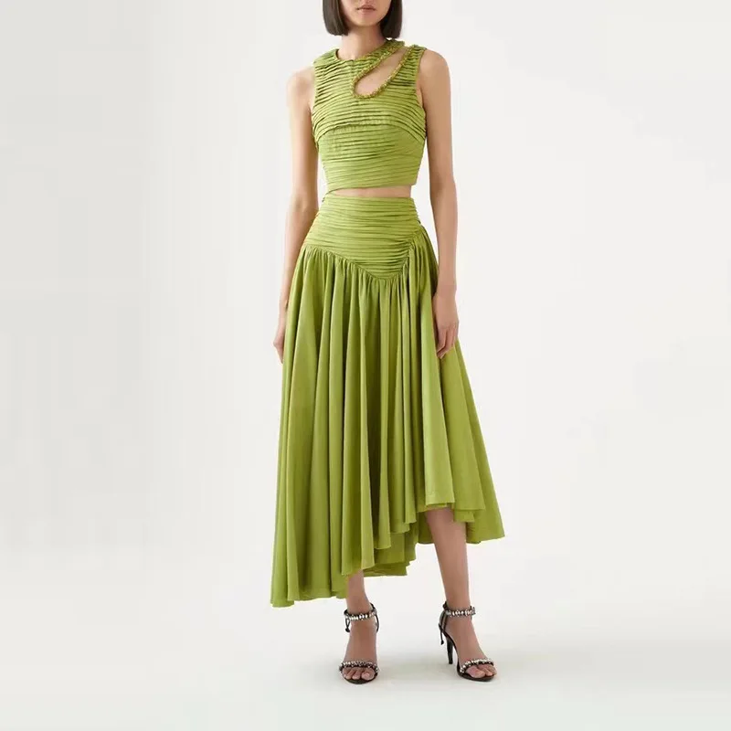 Fashion Two-Piece Set 2025Summer New Sexy Chest Wrap Shirt+Women's Ruched Waist-Exposing Midi Skirt
Fashion Two-Piece Set 2025Summer New Sexy Chest Wrap Shirt+Women's Ruched Waist-Exposing Midi Skirt
