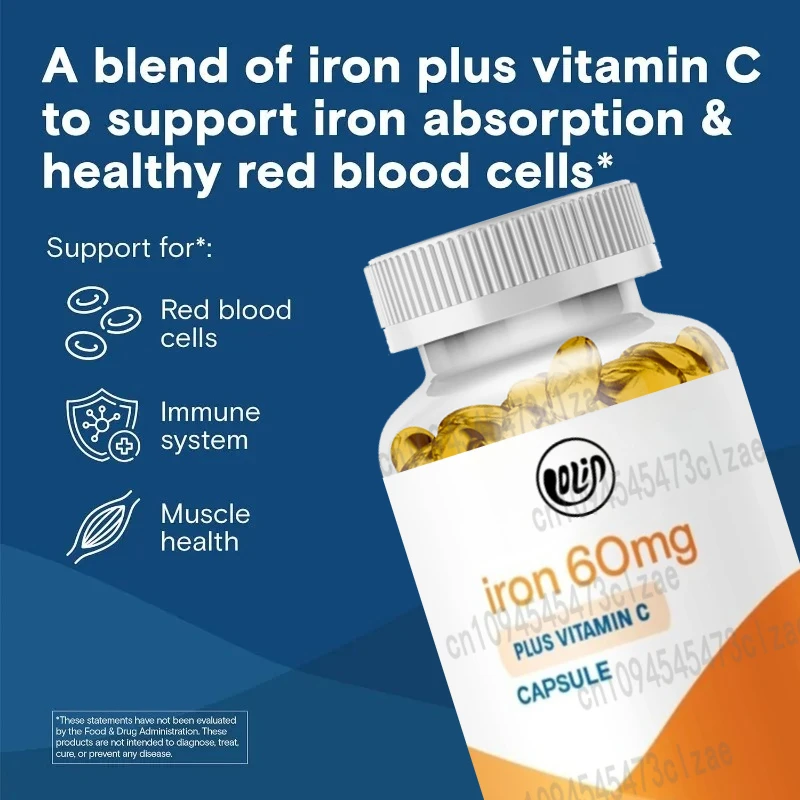 Iron Supplement, Containing Vitamin C | Ferrous Fumarate Vitamin, Free of Gluten, Dairy Products, and Soybeans | 60 Capsules
Iron Supplement, Containing Vitamin C | Ferrous Fumarate Vitamin, Free of Gluten, Dairy Products, and Soybeans | 60 Capsules