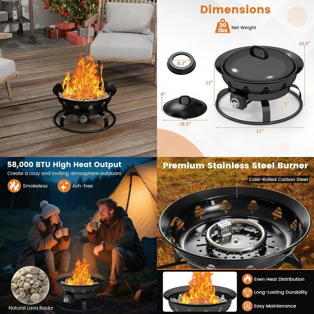 Бездымная газовая чаша для костра 21 Smokeless Fire Bowl с крышкой, лавовыми камнями, держателем для баллона, 58 000 BTU, для кемпинга, патио, двора
Бездымная газовая чаша для костра 21 Smokeless Fire Bowl с крышкой, лавовыми камнями, держателем для баллона, 58 000 BTU, для кемпинга, патио, двора