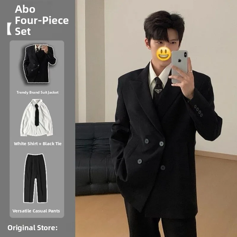 Casual Bla Suit Men's Faionable Trendy Double-breasted Coat Set Stand Fit Polyester Fiber Autumn Season Youth Sle
Casual Bla Suit Men's Faionable Trendy Double-breasted Coat Set Stand Fit Polyester Fiber Autumn Season Youth Sle