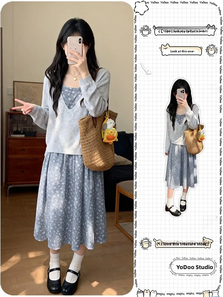 Laid-back Preppy Style Floral Print Knitted Dress And Sweater Two-Piece Set Breathable Polyester Fiber round Neck Long Sleeve
Laid-back Preppy Style Floral Print Knitted Dress And Sweater Two-Piece Set Breathable Polyester Fiber round Neck Long Sleeve