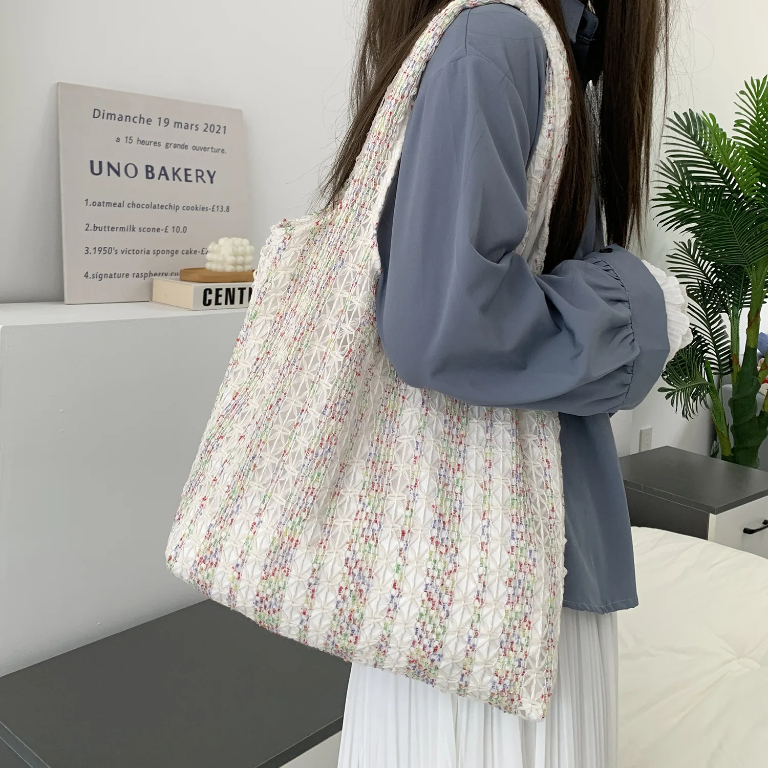 Neon Color Knitted Canvas Tote Bag for Women, Large Capacity Casual Shoulder Bag Fashion Commute School Bag for College Students Neon Color Knitted Canvas Tote Bag for Women, Large Capacity Casual Shoulder Bag Fashion Commute School Bag for College Students