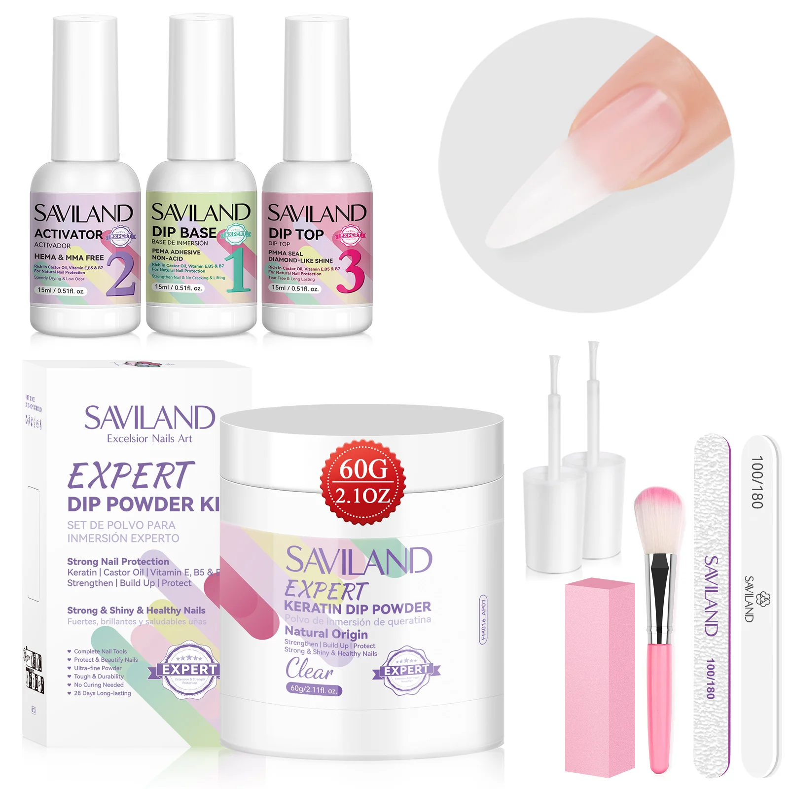 SAVILAND Clear Dip Powder Starter Kit 60g 2.1oz with Base Activator Top Coat Liquid Set for French Manicure Nail Art Home Salon
SAVILAND Clear Dip Powder Starter Kit 60g 2.1oz with Base Activator Top Coat Liquid Set for French Manicure Nail Art Home Salon