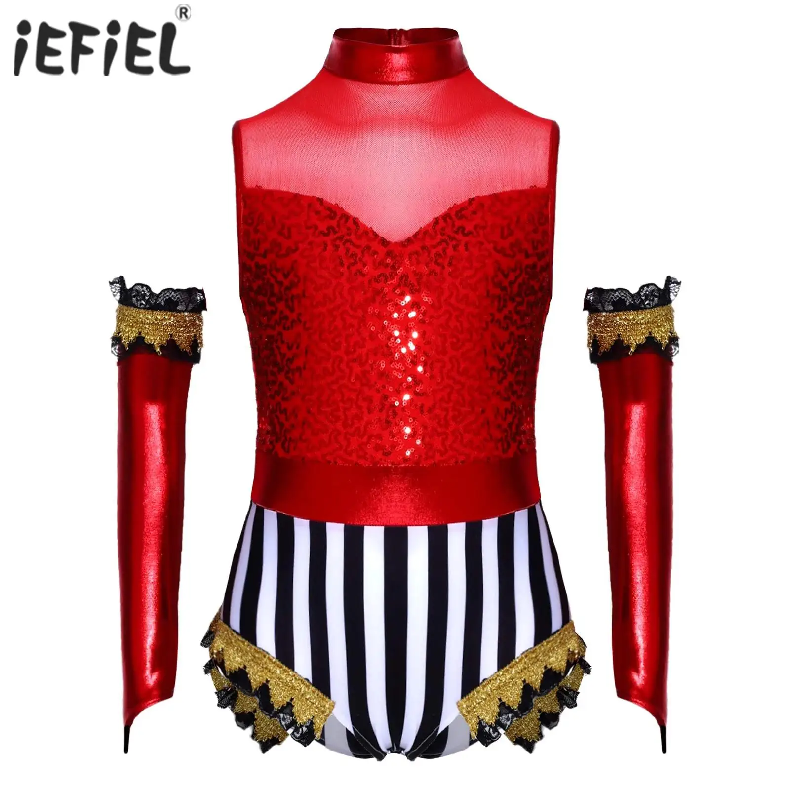 Kids Girls Circus Ringmaster Costumes Cosplay Leotard Halloween Dress Up Sequins Mock Neck Sleeveless Jumpsuit with Over-Sleeve
Kids Girls Circus Ringmaster Costumes Cosplay Leotard Halloween Dress Up Sequins Mock Neck Sleeveless Jumpsuit with Over-Sleeve