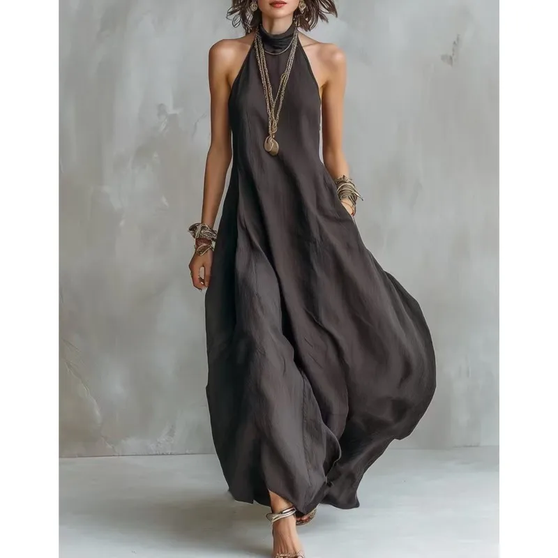 Bohemian Women Dress 2026 Summer Sleeveless Halter Neck With Pocket Women's Casual Robe Daily Beach Vacation Maxi Dresses
Bohemian Women Dress 2026 Summer Sleeveless Halter Neck With Pocket Women's Casual Robe Daily Beach Vacation Maxi Dresses