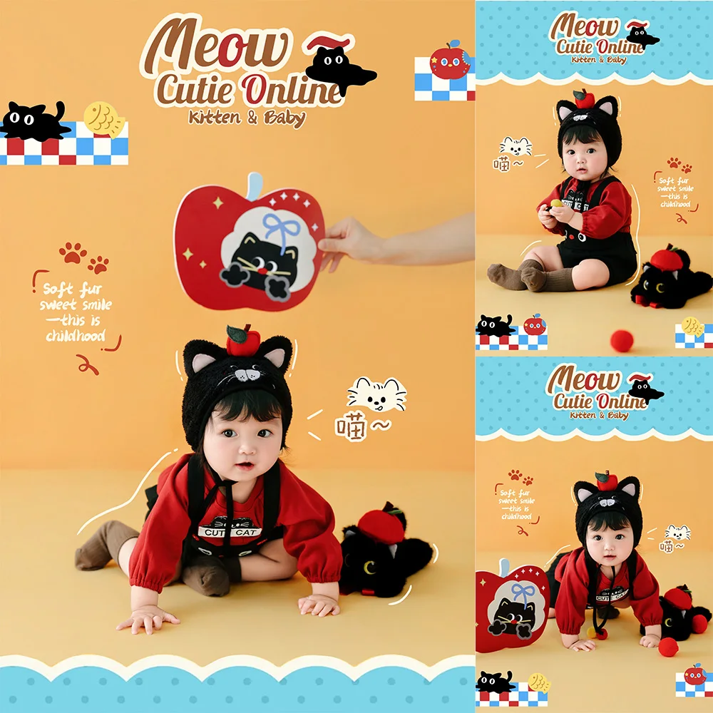 Meow Cat Theme Baby Photography Outfit&props Set Black Cat-Shape Photo Costume Plush Cat Props for Baby 100 Days Milestone Shoot
Meow Cat Theme Baby Photography Outfit&props Set Black Cat-Shape Photo Costume Plush Cat Props for Baby 100 Days Milestone Shoot