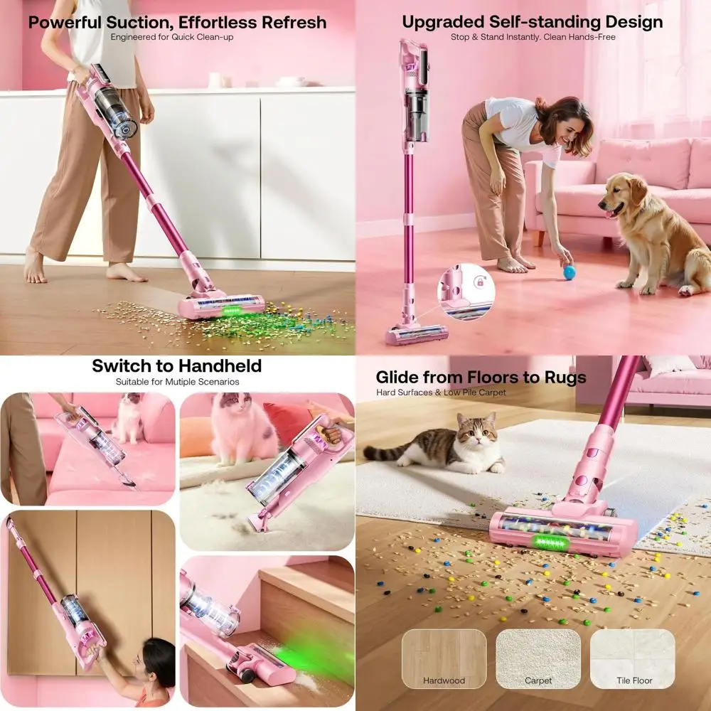 Self-Standing Lightweight Vacuum Cleaner with 50 Mins Battery, Strong Suction for Various Surfaces, Pet Hair Removal, Pink
Self-Standing Lightweight Vacuum Cleaner with 50 Mins Battery, Strong Suction for Various Surfaces, Pet Hair Removal, Pink