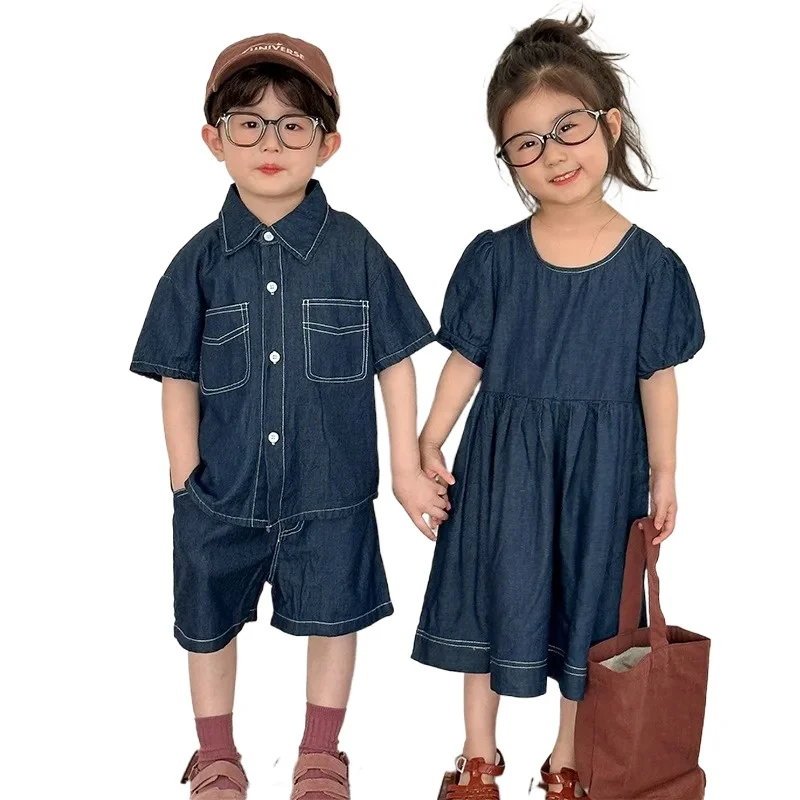 Children's Clothes 2025 Summer New Boy's Denim Suit Casual Baby Girl Dress Brother and Sister Clothes
Children's Clothes 2025 Summer New Boy's Denim Suit Casual Baby Girl Dress Brother and Sister Clothes