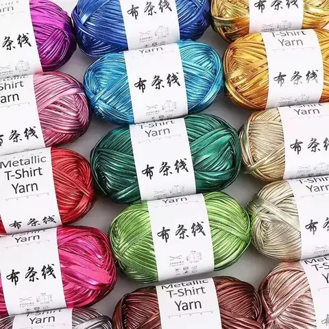 100g/Roll Gloss Metallic Cloth Yarn DIY Hand-woven Imitation Leather Shiny Hand Knitting Yarn for Sweater Bag Crocheting