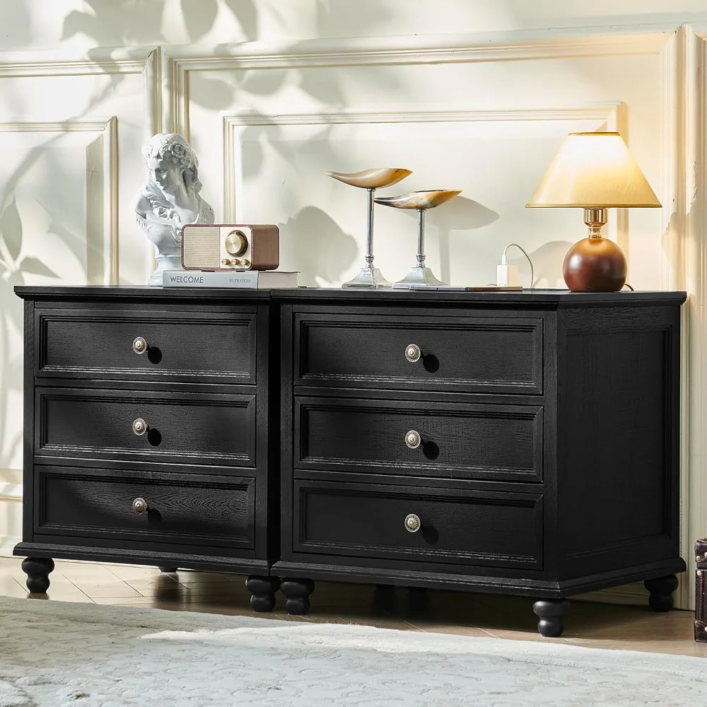 Farmhouse Nightstand Set of 2 with Charging Station, 24 Wide End Table with 3 Drawers,Dresser for Bedroom,Bed Side Table Chest
Farmhouse Nightstand Set of 2 with Charging Station, 24 Wide End Table with 3 Drawers,Dresser for Bedroom,Bed Side Table Chest