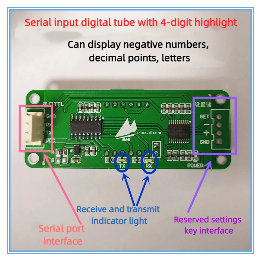 Serial Port Digital Tube TTL Baud Rate Adjustable Protocol Simple 4-digit Digital Tube
Serial Port Digital Tube TTL Baud Rate Adjustable Protocol Simple 4-digit Digital Tube