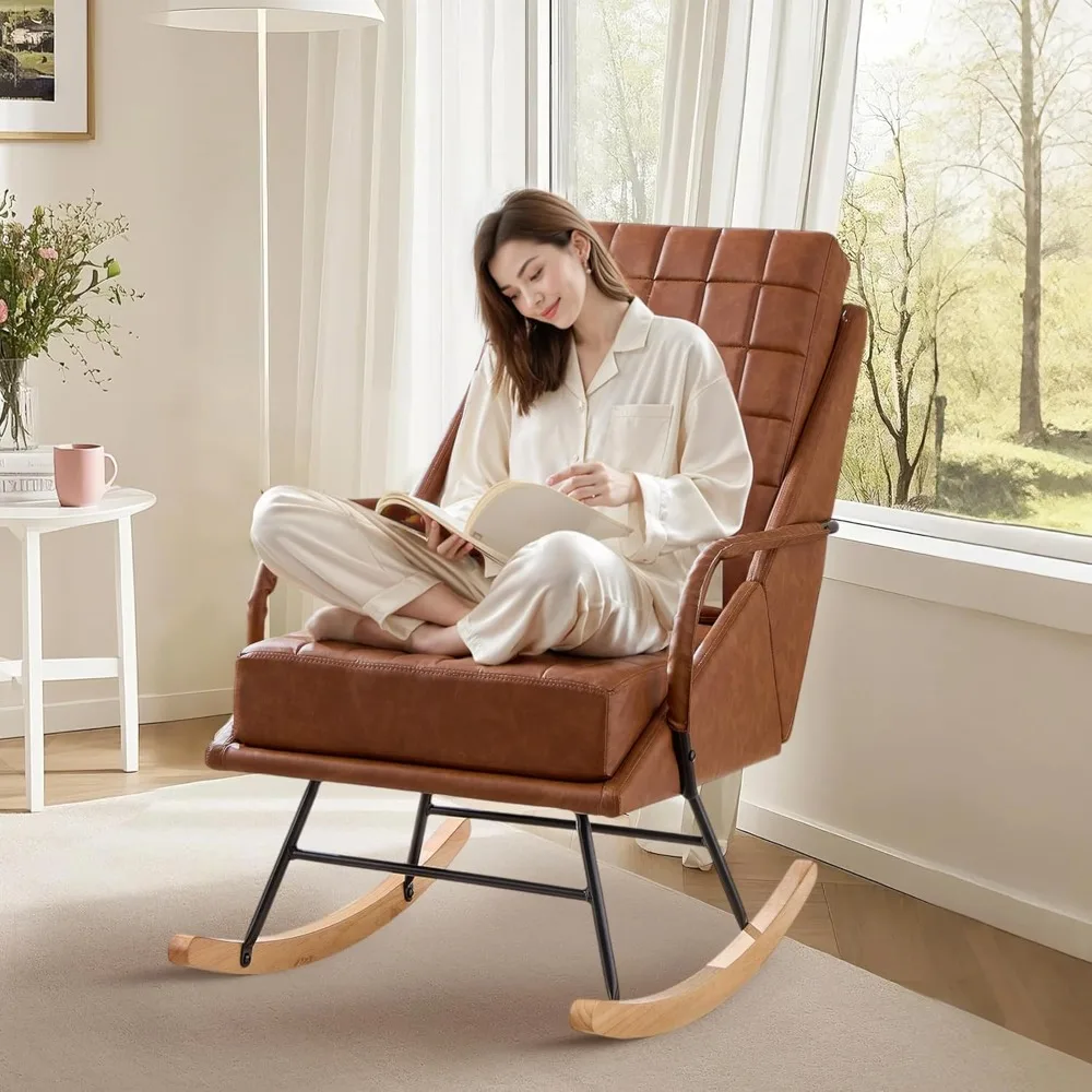Rocking Chair Nursery, Over Size Leather Glider Rocker with High Backrest, Upholstered Removable Back, Brown
Rocking Chair Nursery, Over Size Leather Glider Rocker with High Backrest, Upholstered Removable Back, Brown