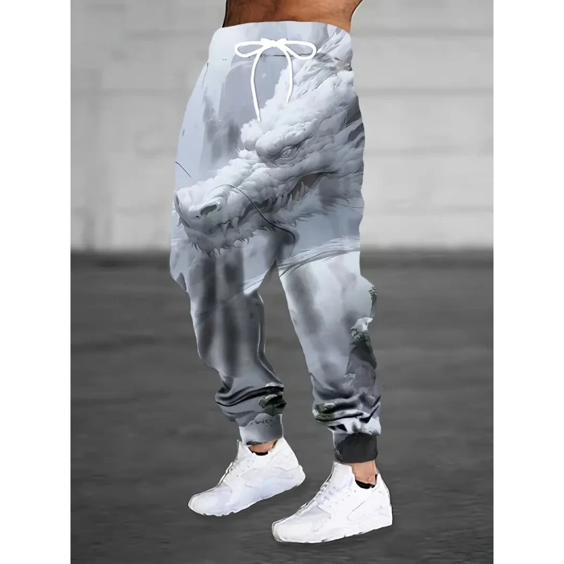 Men's casual sports pants with drawstring waist and white dragon 3D printing, winter warm and fashionable street pants
Men's casual sports pants with drawstring waist and white dragon 3D printing, winter warm and fashionable street pants