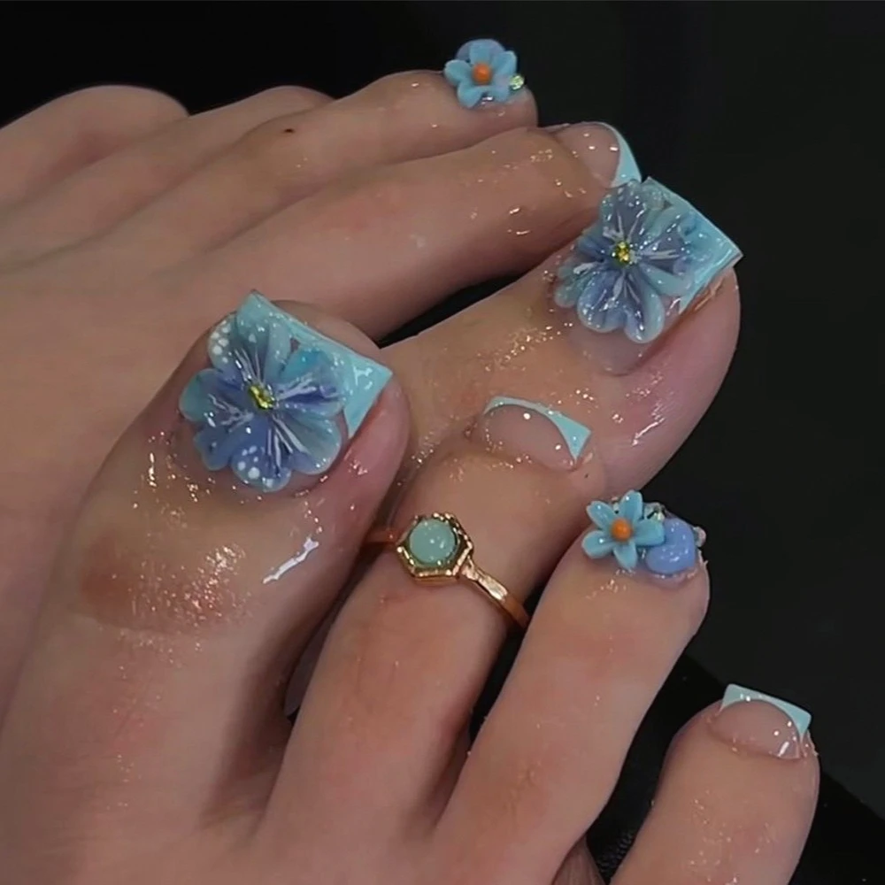 Summer Blue 3D Flowers Love Heart Wearable Nail Art Chic French Fake Toenails Detachable Finished Toe False Nails Press on Nails
Summer Blue 3D Flowers Love Heart Wearable Nail Art Chic French Fake Toenails Detachable Finished Toe False Nails Press on Nails