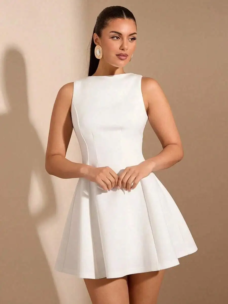 Womens Solid White Sleeveless A-Line Waist Fitted Elegant Mini Dress For Prom Date Night
Womens Solid White Sleeveless A-Line Waist Fitted Elegant Mini Dress For Prom Date Night
