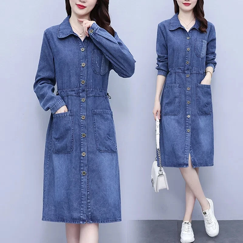 Denim Dress 5XL Women 2024 Spring Autumn New Fashion Versatile Loose Casual Dresses Female Single Breasted Large Size Long Skirt
Denim Dress 5XL Women 2024 Spring Autumn New Fashion Versatile Loose Casual Dresses Female Single Breasted Large Size Long Skirt