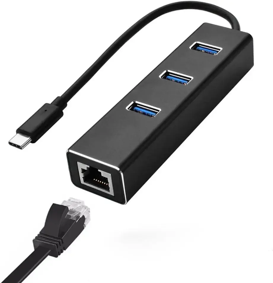 USB Type C To Ethernet Gigabit Adaptor RJ45 Dongle And 3 Ports USB 3.0 Ultra Slim Data Hub Compatible
USB Type C To Ethernet Gigabit Adaptor RJ45 Dongle And 3 Ports USB 3.0 Ultra Slim Data Hub Compatible