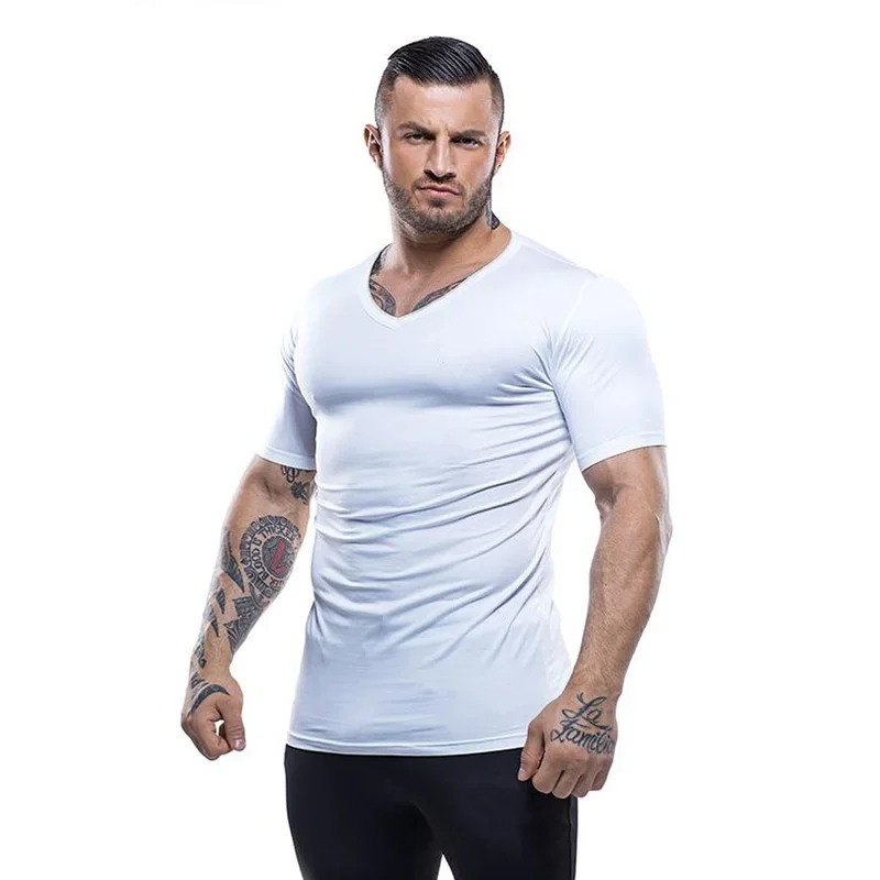 Men Fashion V-Neck Plain Tees Shirt Fitness Short Sleeve Muscle Bodybuilding T-shirt Male Gym Clothes Slim Fit Tops
Men Fashion V-Neck Plain Tees Shirt Fitness Short Sleeve Muscle Bodybuilding T-shirt Male Gym Clothes Slim Fit Tops