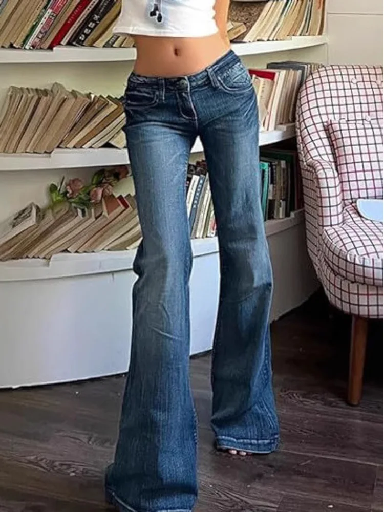 Women Washed Jeans Flare Pants Denim Mid Waist Slim Fit Pockets Button Solid Vintage Full Length Casual Denims Trousers
Women Washed Jeans Flare Pants Denim Mid Waist Slim Fit Pockets Button Solid Vintage Full Length Casual Denims Trousers