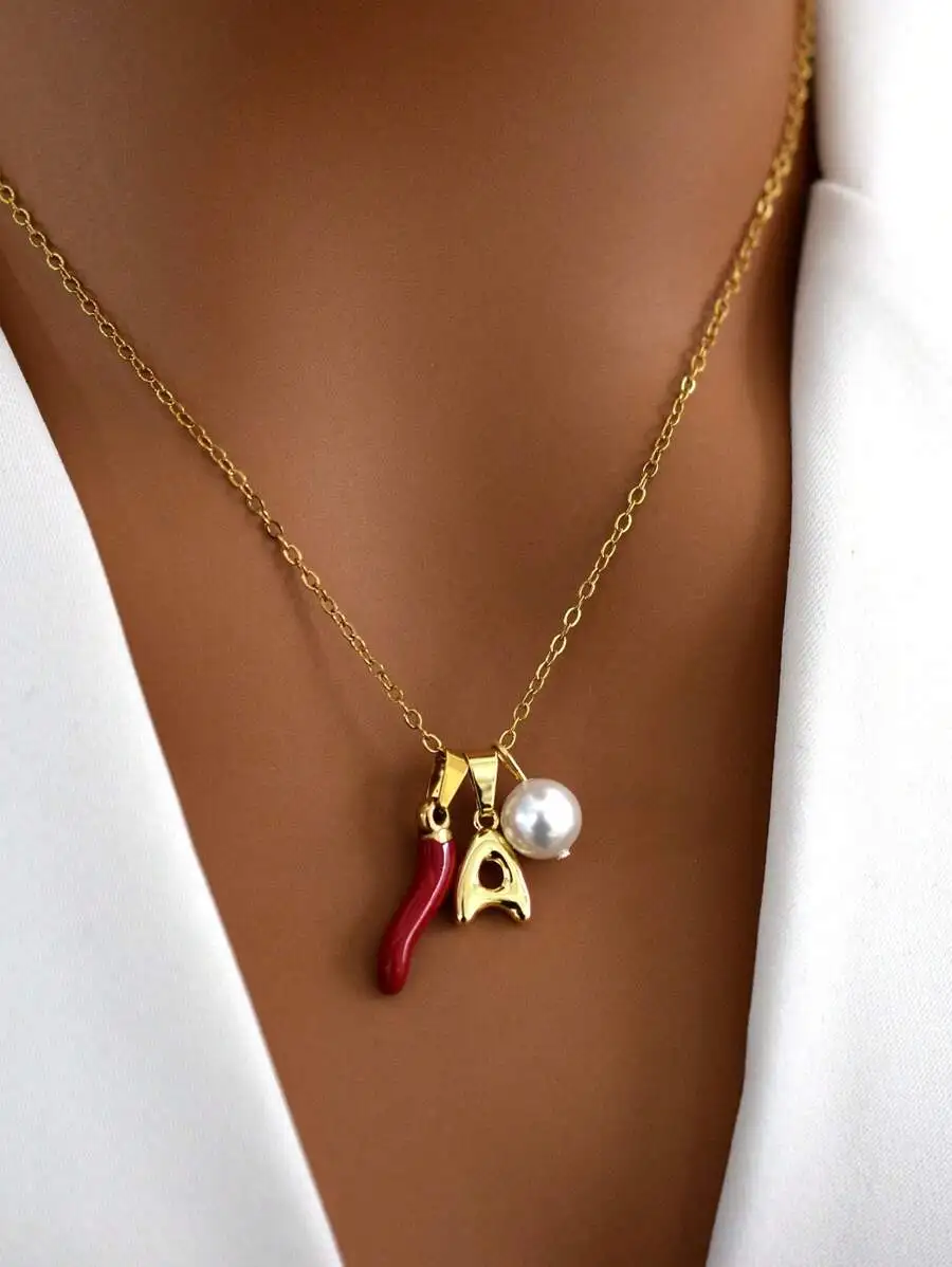 Faux Pearl Letter Charm Pendant Necklace With Red Coral And Initial A For Women
Faux Pearl Letter Charm Pendant Necklace With Red Coral And Initial A For Women
