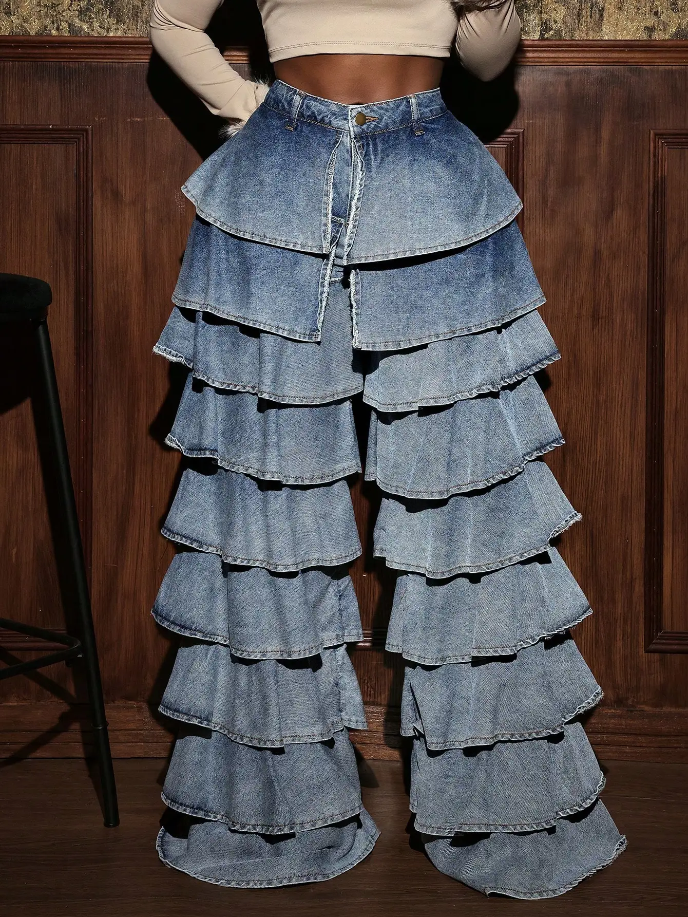 Women's High Waist Ruffled Wide Leg Denim Pants, Casual Layered Tiered Jeans for Streetwear
Women's High Waist Ruffled Wide Leg Denim Pants, Casual Layered Tiered Jeans for Streetwear