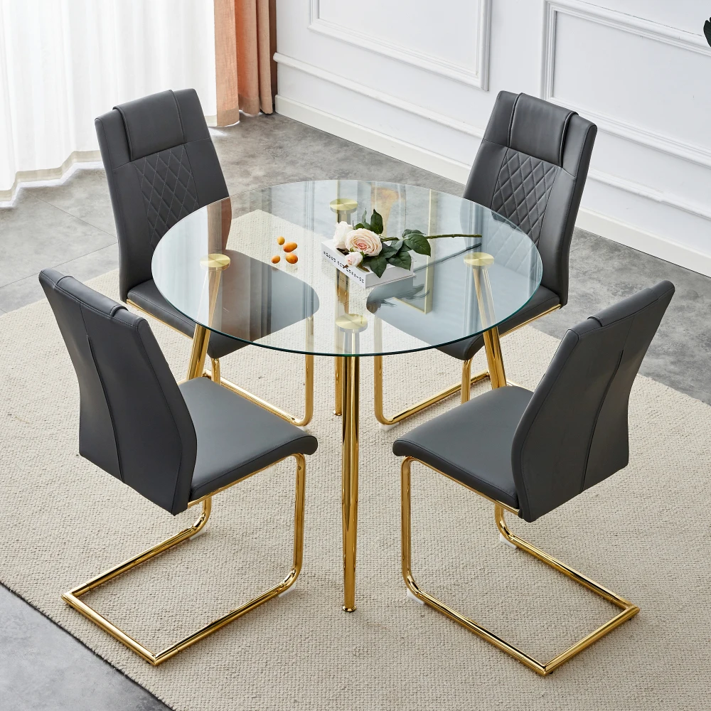 Table and Chair Set,circular Dining Table glass Tabletop with A Diameter 40 Inches 4Gray PU Dining Chair Dinner Table and Chairs
Table and Chair Set,circular Dining Table glass Tabletop with A Diameter 40 Inches 4Gray PU Dining Chair Dinner Table and Chairs