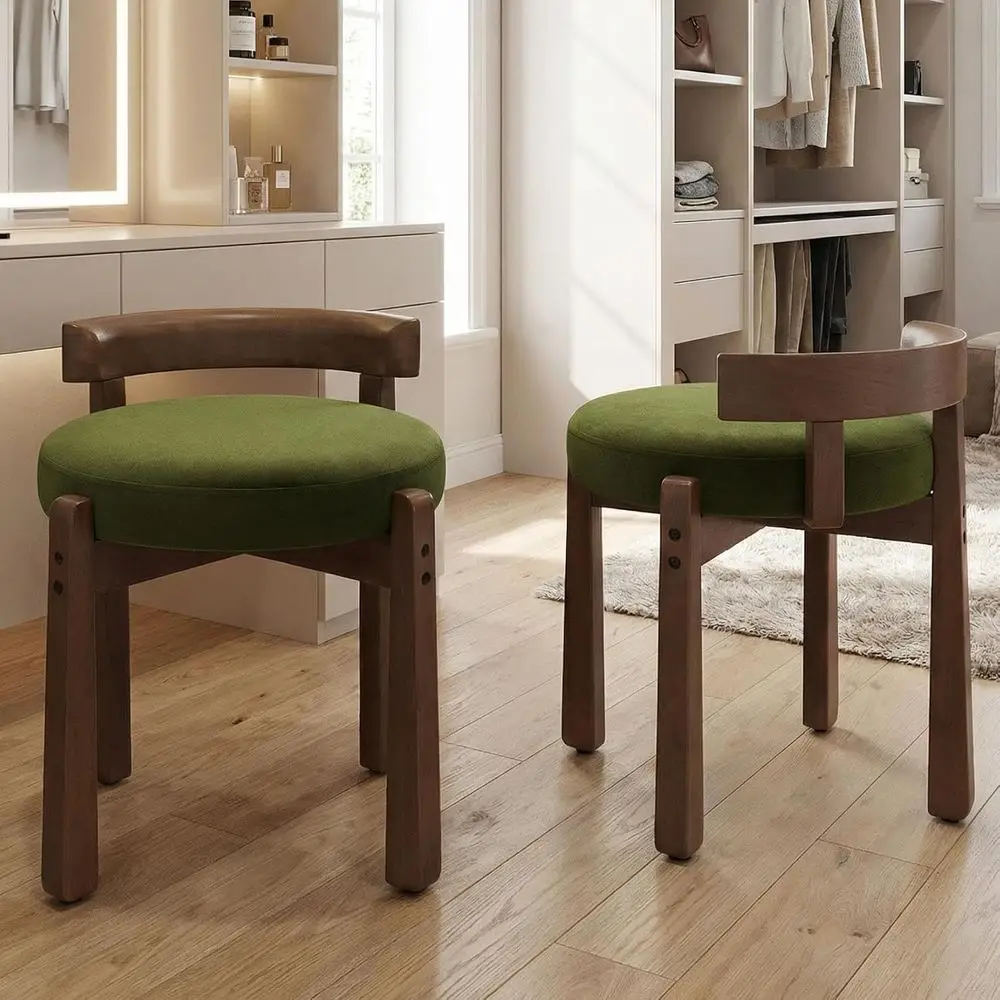 Pair of Upholstered Round Ottomans with Solid Wood Legs, Cute Low Back Stools for Makeup or Living Spaces, Green
Pair of Upholstered Round Ottomans with Solid Wood Legs, Cute Low Back Stools for Makeup or Living Spaces, Green