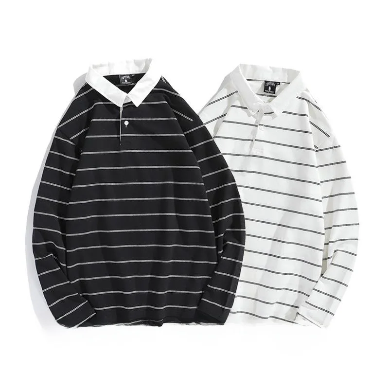 Loose Fit Long Sleeve Hoodie Style Japanese Color Block Shirt Crew Neck Turn down Collar Stripe Pattern Casual Spring Top
Loose Fit Long Sleeve Hoodie Style Japanese Color Block Shirt Crew Neck Turn down Collar Stripe Pattern Casual Spring Top