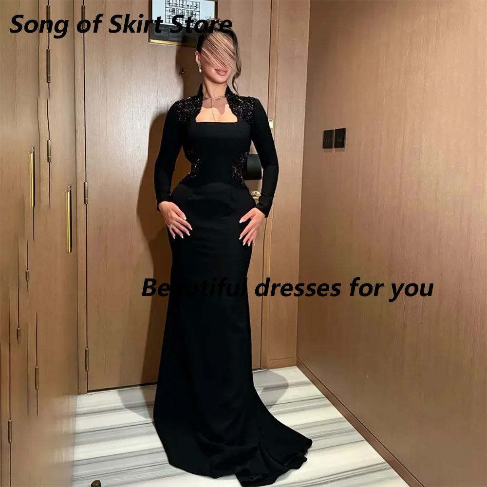 Luxury Beaded Jersey Black Evening Dress Customized Square Neck Long Sleeves Mermaid Women's Formal Party Dresses Prom Gown
Luxury Beaded Jersey Black Evening Dress Customized Square Neck Long Sleeves Mermaid Women's Formal Party Dresses Prom Gown
