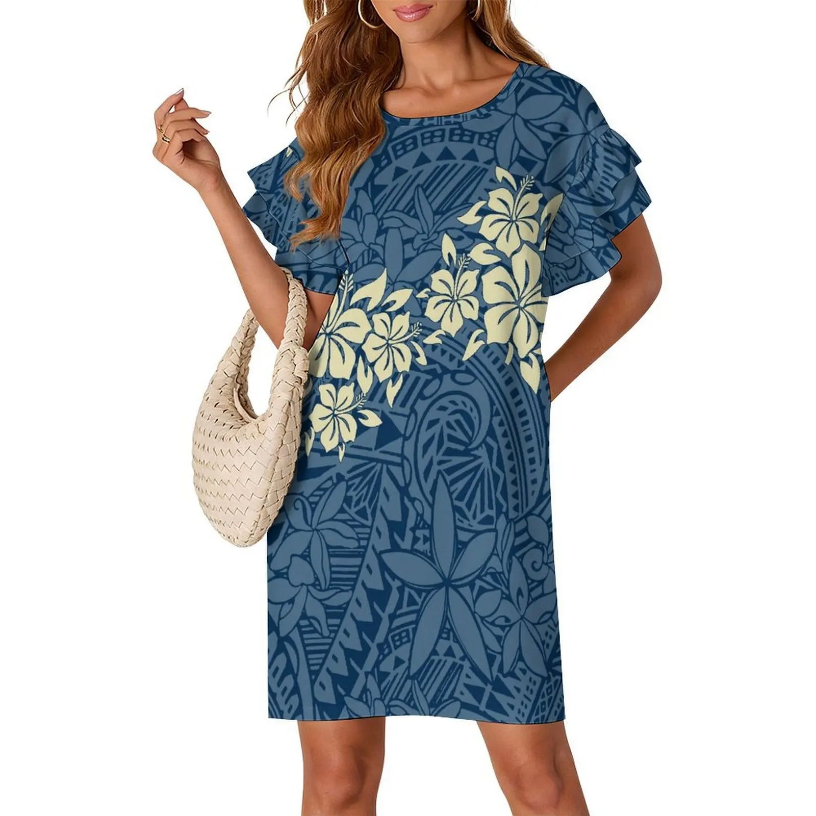 Летнее женское платье свободного кроя с индивидуальным полинезийским узором, из мягкой ткани, с двойным слоем и рукавами-воланами, оптом
Летнее женское платье свободного кроя с индивидуальным полинезийским узором, из мягкой ткани, с двойным слоем и рукавами-воланами, оптом