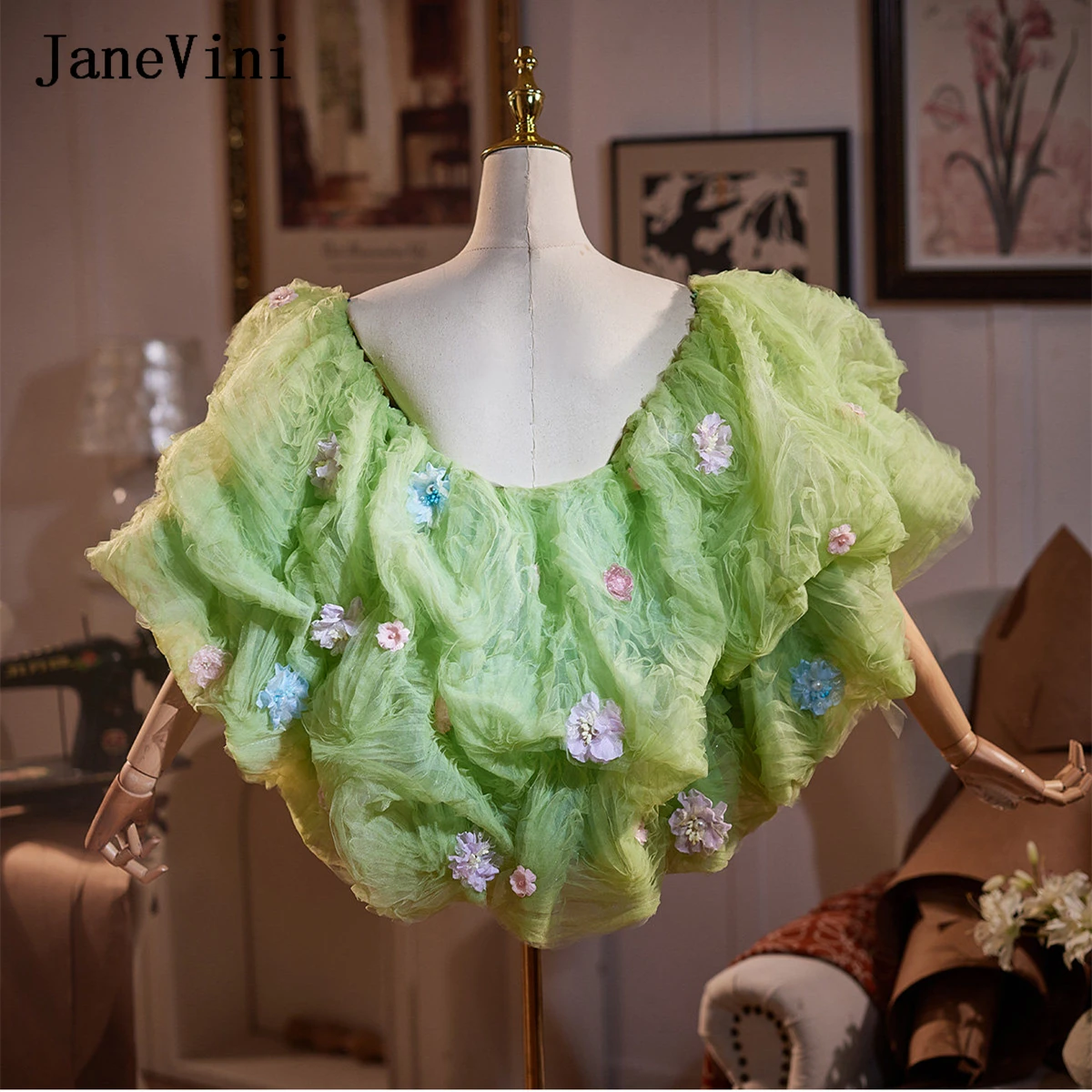 JaneVini Fairy 3D Floral Green Tulle Bridal Top Jacket Pearl Off Shoulder Puff Sleeve Bride Wedding Shawl Party Wrap Coat Shrug
JaneVini Fairy 3D Floral Green Tulle Bridal Top Jacket Pearl Off Shoulder Puff Sleeve Bride Wedding Shawl Party Wrap Coat Shrug