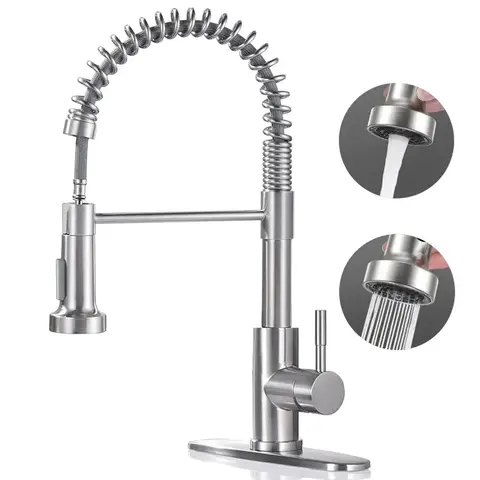 PHANCIR Modern Brushed Nickel Kitchen Faucet - Compact Single Handle, Pull Down Sprayer, 1/3 Holes Adaptable