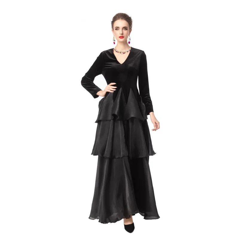 Velvet V Collared Long-Sleeve Dress Multi-Layered Cake-Style Elegant Banquet Dress
Velvet V Collared Long-Sleeve Dress Multi-Layered Cake-Style Elegant Banquet Dress