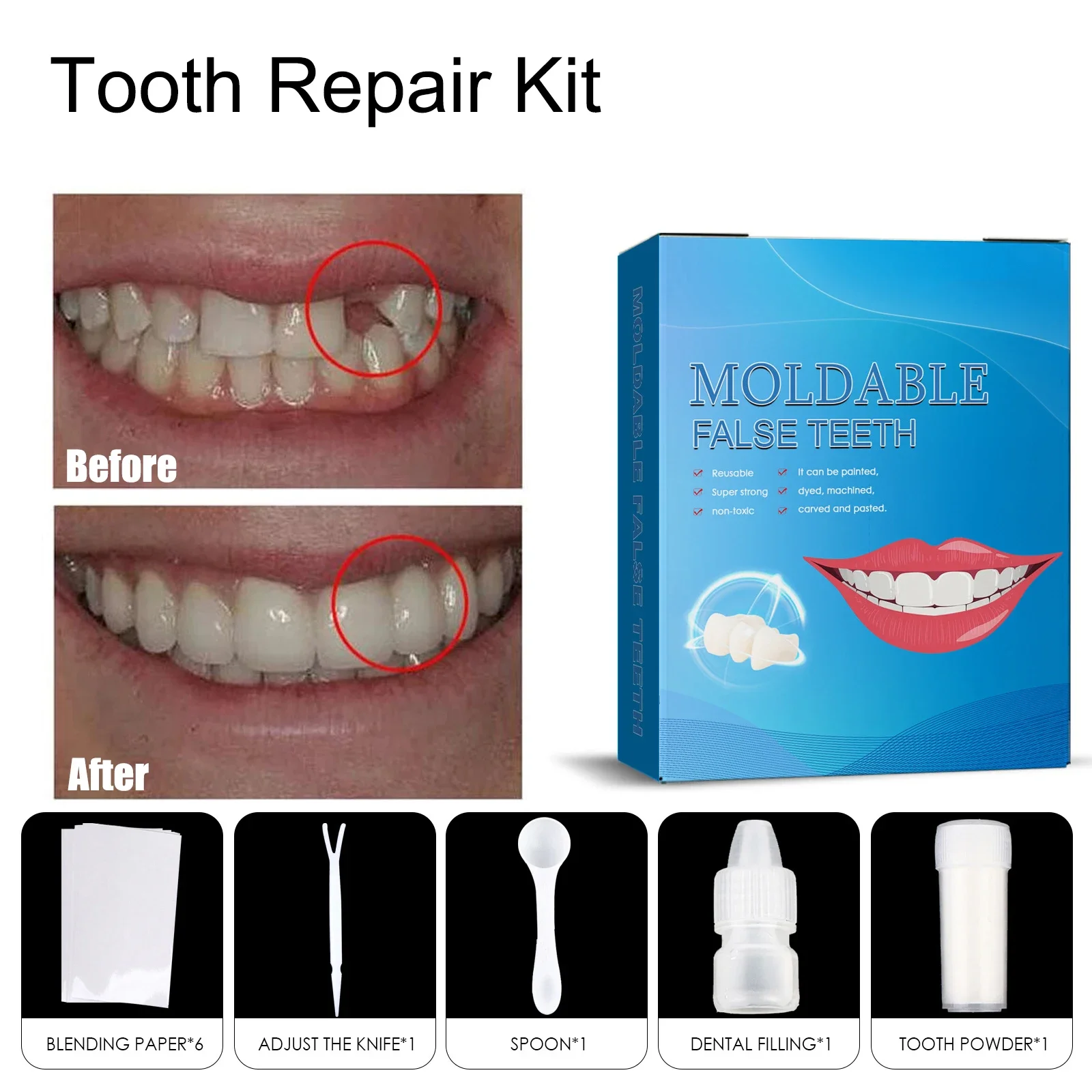 1set Tooth Filling Kit Temporary Dental Repair Cement Teeth Gap Falseteeth Solid Glue Fake Teeth Glue Tooth Gaps dental products
1set Tooth Filling Kit Temporary Dental Repair Cement Teeth Gap Falseteeth Solid Glue Fake Teeth Glue Tooth Gaps dental products