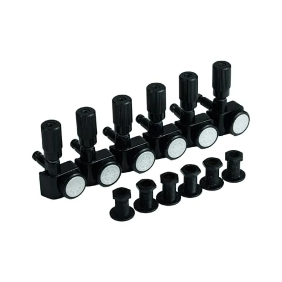 Guitar locking tuners for folk, classical, acoustic, electric guitars; metal construction; black finish; 1:18 gear ratio for pr
Guitar locking tuners for folk, classical, acoustic, electric guitars; metal construction; black finish; 1:18 gear ratio for pr