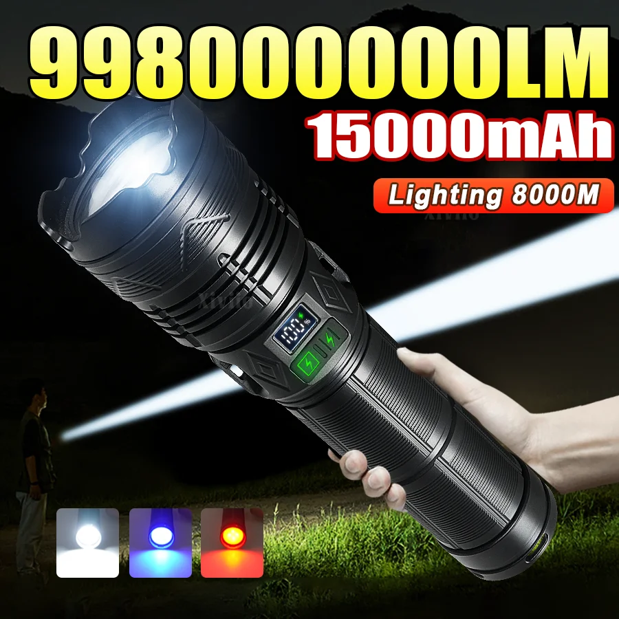 998000000LM Ultra Powerful Flashlights Super Bright Lamp Rechargeable LED Tactical Torch Outdoor Adventure Fishing Camping
998000000LM Ultra Powerful Flashlights Super Bright Lamp Rechargeable LED Tactical Torch Outdoor Adventure Fishing Camping