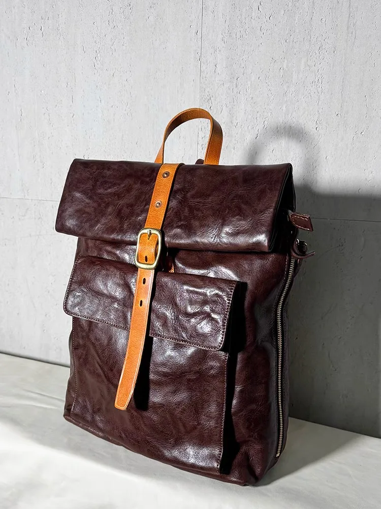 casual high-quality top layer cowhide men's women's pleated backpack outdoor daily travel handmade genuine leather bookbag
casual high-quality top layer cowhide men's women's pleated backpack outdoor daily travel handmade genuine leather bookbag