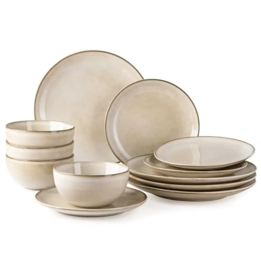 Ceramic Dinnerware Sets for 4, 12 Pieces Stoneware Plates and Bowls Sets, Reactive Glaze Dishes -Scratch Resistant, Dishwashera
Ceramic Dinnerware Sets for 4, 12 Pieces Stoneware Plates and Bowls Sets, Reactive Glaze Dishes -Scratch Resistant, Dishwashera