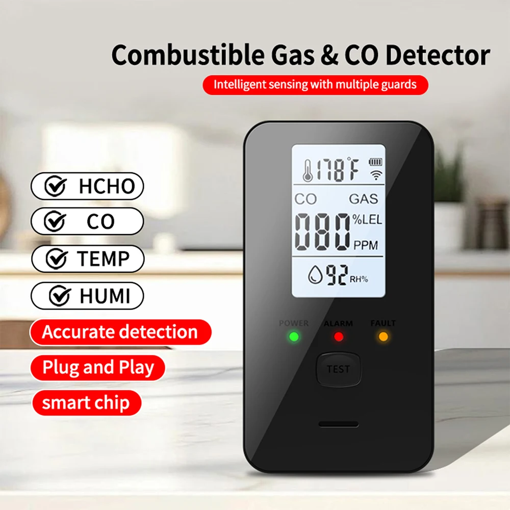 AC100-240V Natural Gas & Carbon Monoxide Detector Plug in Carbon Monoxide Alarm with LCD Display for Temperature, Humidity
AC100-240V Natural Gas & Carbon Monoxide Detector Plug in Carbon Monoxide Alarm with LCD Display for Temperature, Humidity