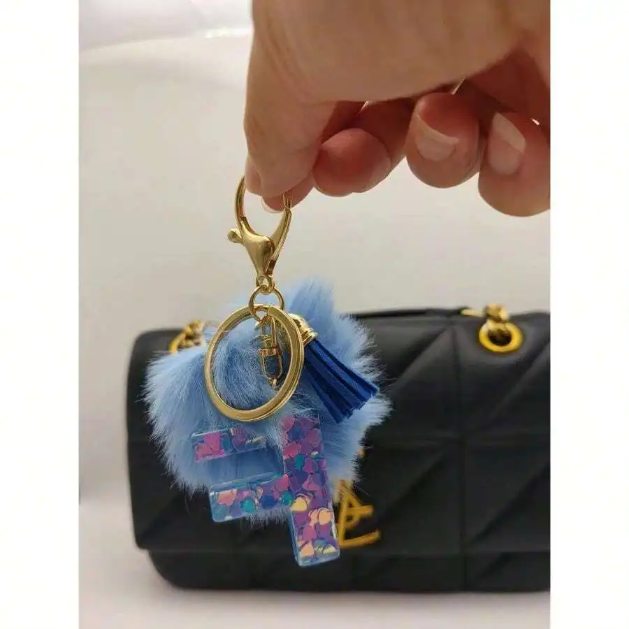 Letter F Keychain With Blue Faux Fur Pom Tassel For Women Handbag Purse Car Keys
Letter F Keychain With Blue Faux Fur Pom Tassel For Women Handbag Purse Car Keys