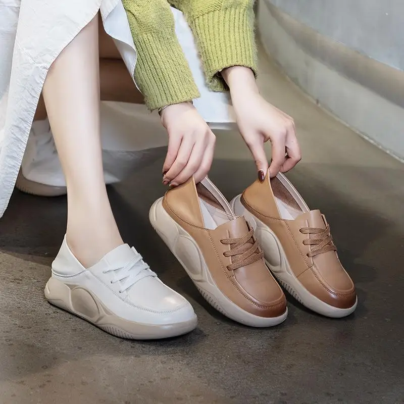 Casual Thick Bottomed Leather Sneakers Double Wear Soft Leather Flat Heel Knot Tied Nurse Shoes round Toe Rubber Outsole
Casual Thick Bottomed Leather Sneakers Double Wear Soft Leather Flat Heel Knot Tied Nurse Shoes round Toe Rubber Outsole