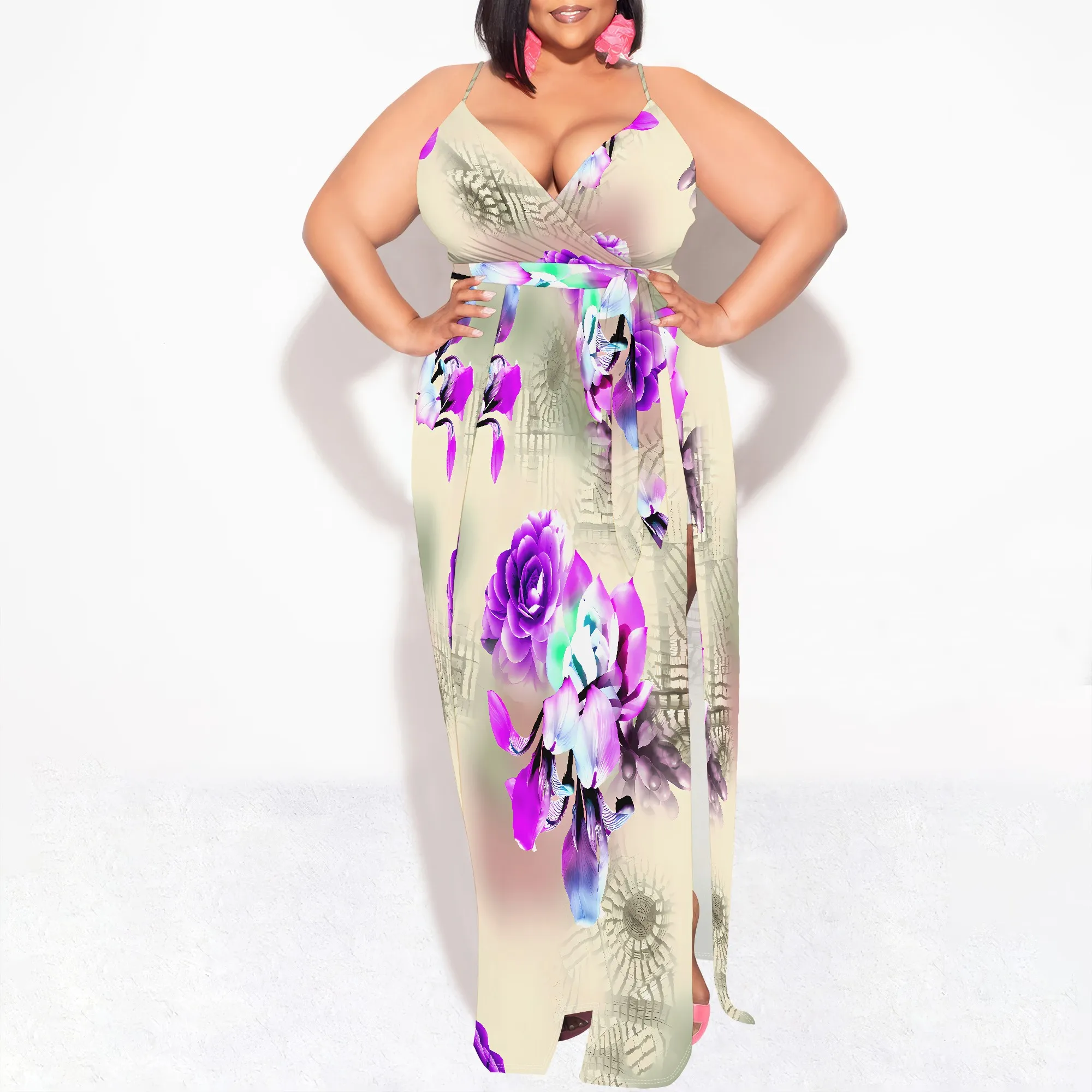 Plus Size Purple Floral Print Maxi Dress for Women Sleeveless Summer Elegant V Neck Romantic Resort Look
Plus Size Purple Floral Print Maxi Dress for Women Sleeveless Summer Elegant V Neck Romantic Resort Look